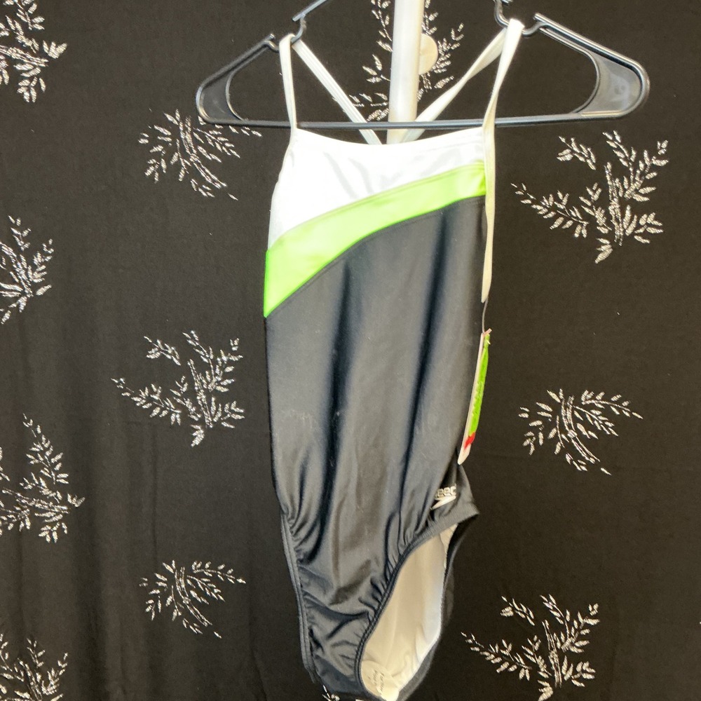 Speedo Girls One Piece Swimsuit Size 28 Black White Lime Green A577813213‎ NEW